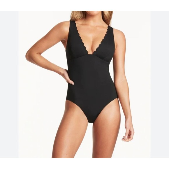 Kate‎ Spade Swimsuit One piece New York Scallop Black Women's XL Extra Large New
